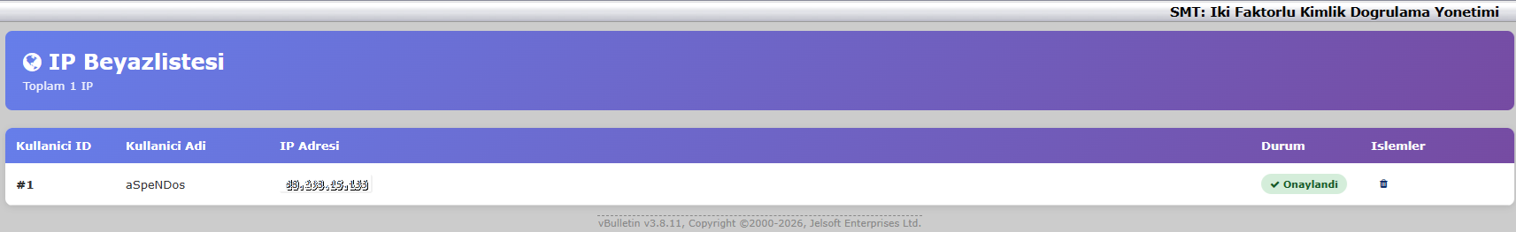 Vbulletin Kimlik Do�rulama (2FA) Sistemi